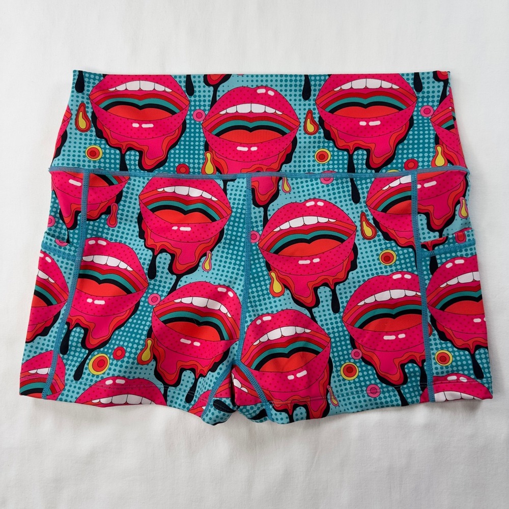 CVG Constantly Varied Gear Biker Shorts Women's Large Loud Mouth Lips Athletic
